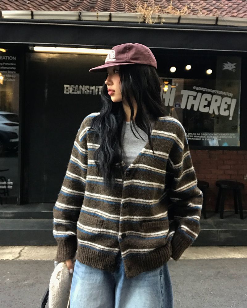 [ORIGINAL] Sand Stripe Oversized Wool Cardigan