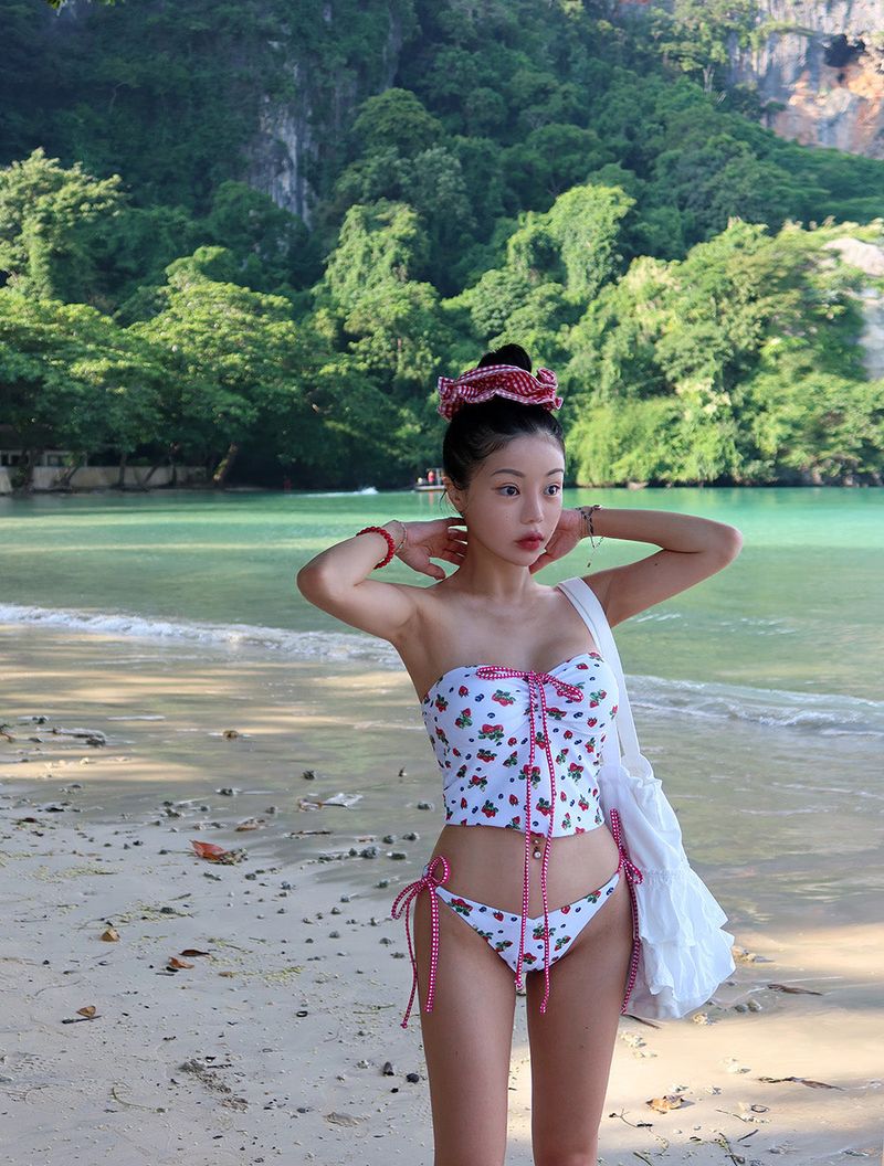 a strawberry tube top bikini