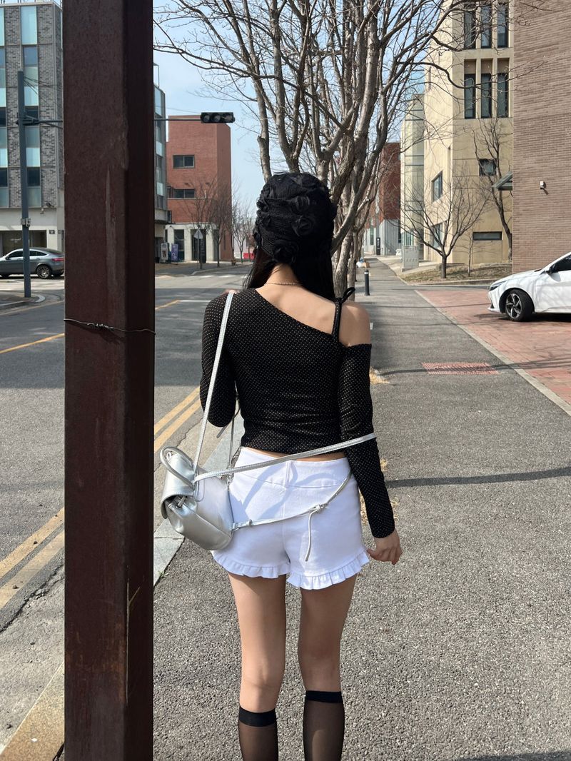 Mini Dot One Shoulder Long Sleeve Tee (4 Colors)