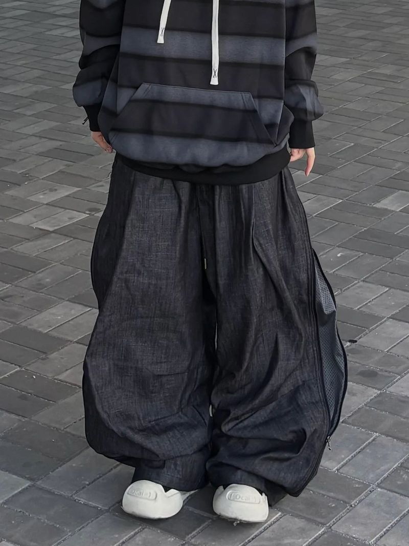 denim two-way zipper balloon pants