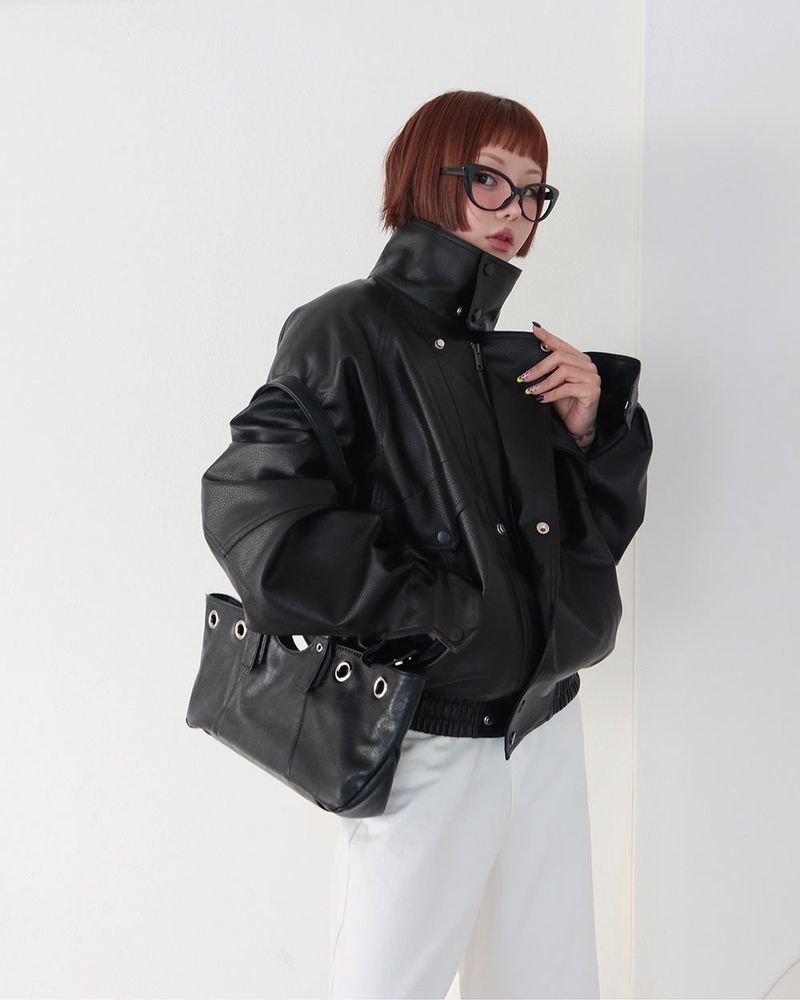 Laurent high neck leather jacket