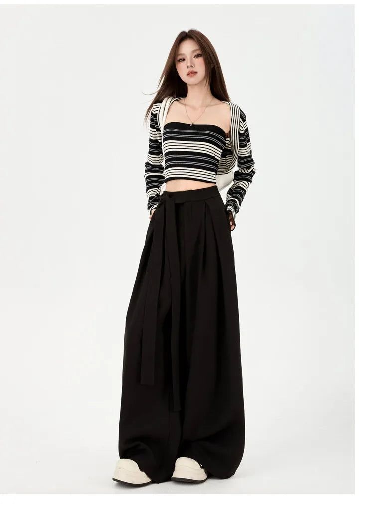 Gray Draped High Waist Wide Leg Slacks