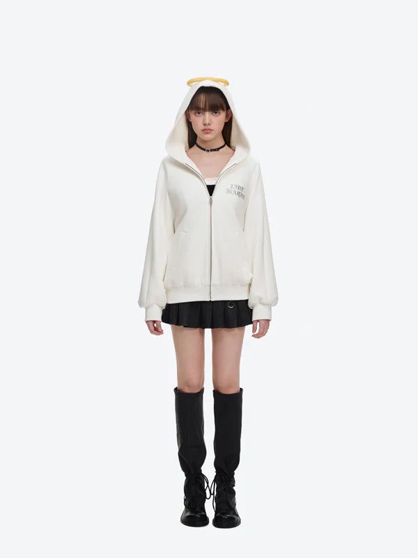 13DE MARZO Angel Devil Bear Zipped Hoodie