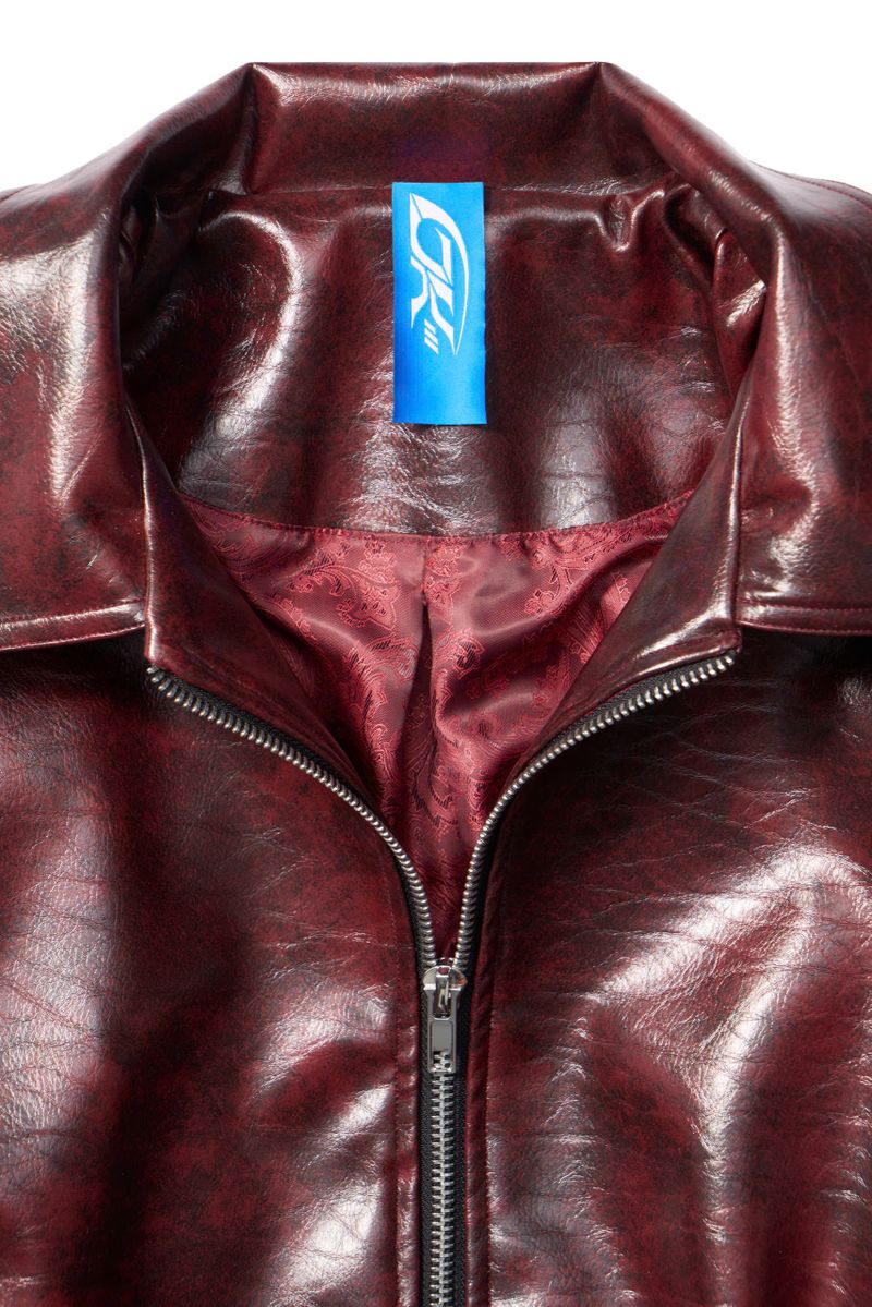 OVERSIZED LEATHER BOMBER JACKET (Red)