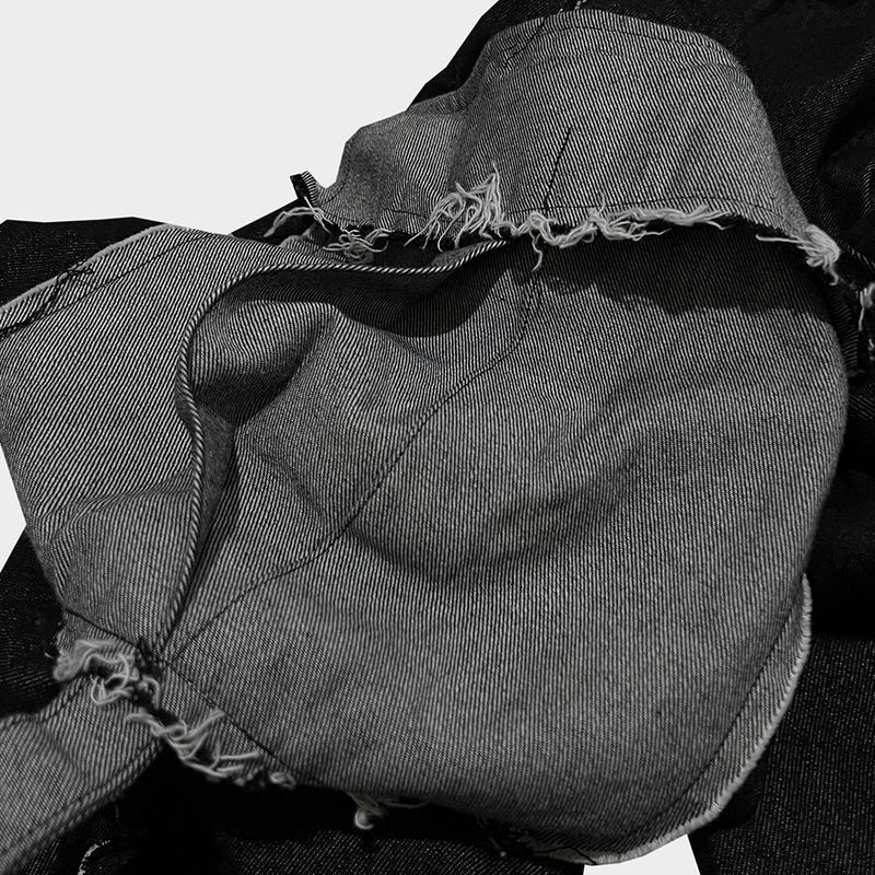 grunge roll-up denim pants_black