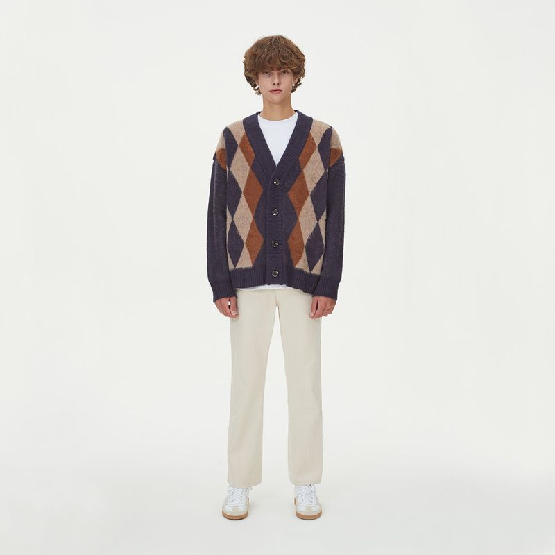 BRUSHED ARGYLE KNIT CARDIGAN_NAVY
