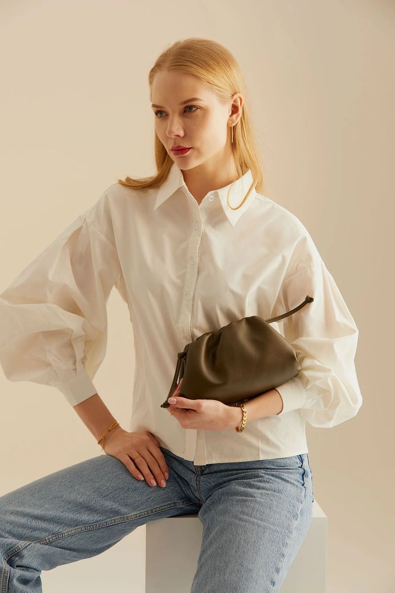 Pouch Gathered Leather Clutch - Green