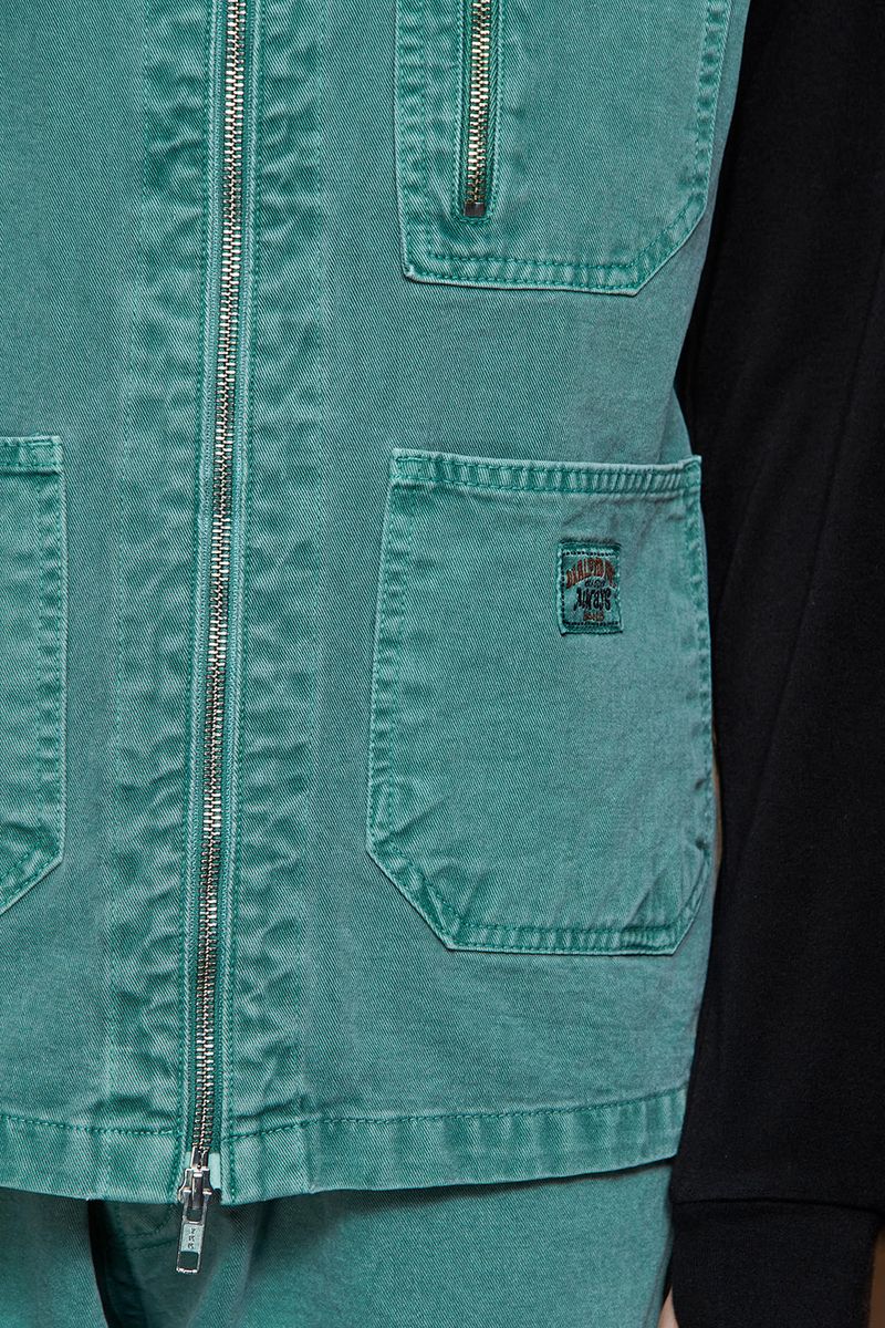 DYED ZIP CARGO VEST / EMERALD