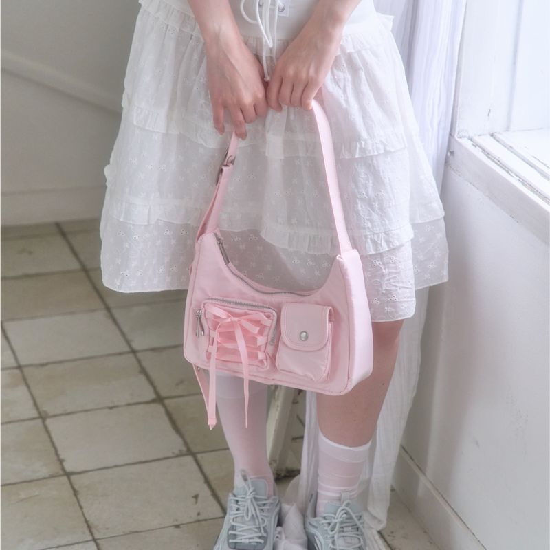 Nylon ribbon hobo bag_pink