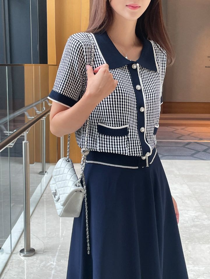 iam mari（アイアム マリ）の「Carson Collar Color Matching Check Knit Cardigan（Tops）」