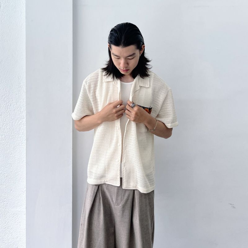 Textured Patch Pocket Short Sleeve Shirt