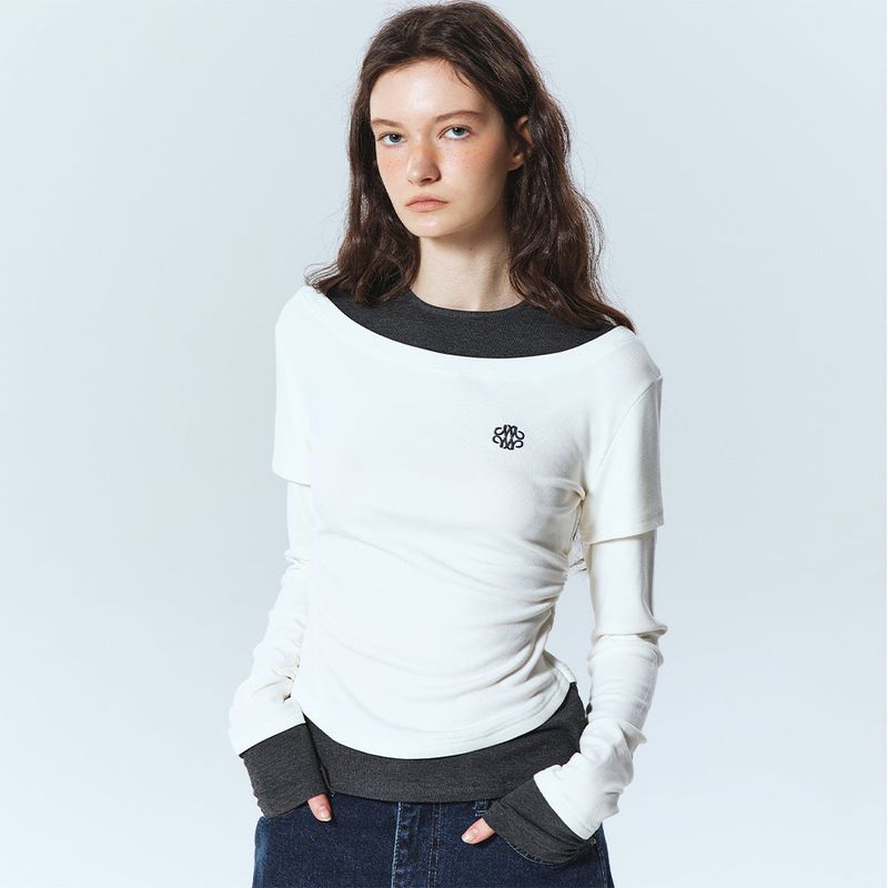 NICOLE SHRRING LAYERED SLEEVE TOP_BLACK