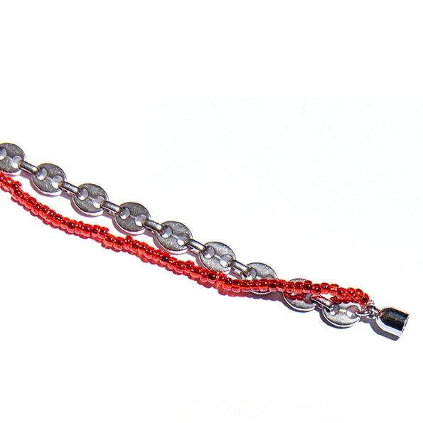 [NiROSERENDIPITY] EIGHT CHAIN & RED BEADS BRACELET #70