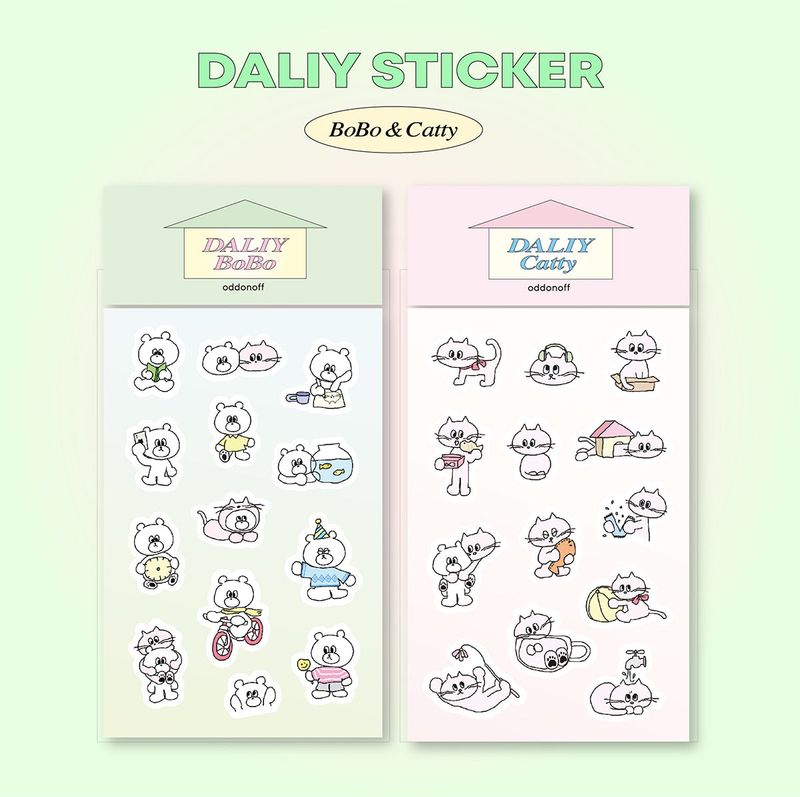 oddonoff（オッドオンオフ）の「デイリーBoBo&Catty スティッカーセット（スマホグッズ/小物）」