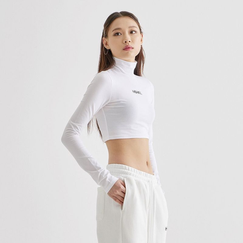 Crop Polo neck T White