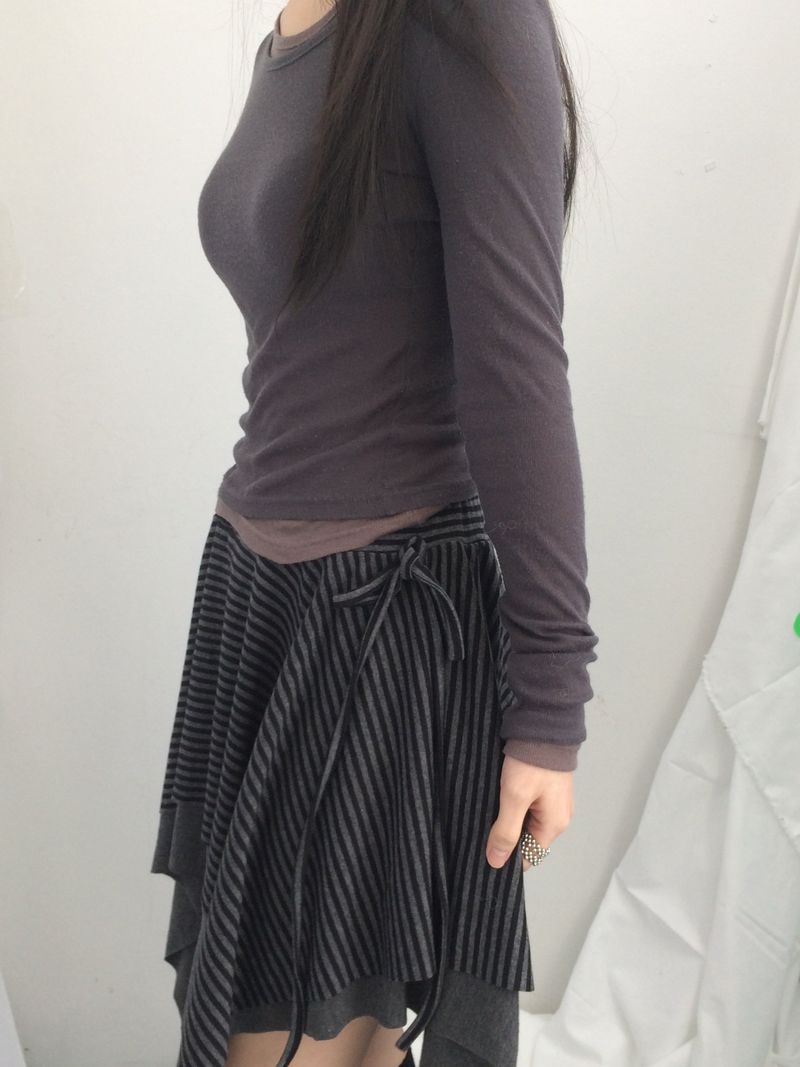 stripe ribbonline wave skirt