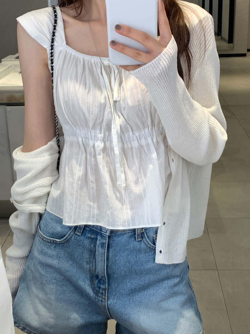 Heather Ribbon Sleeveless Blouse / 2 colors