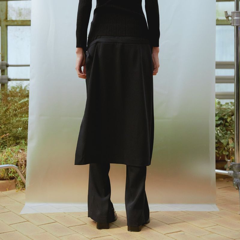 Wrap Layered Skirt Pants (BLACK) 