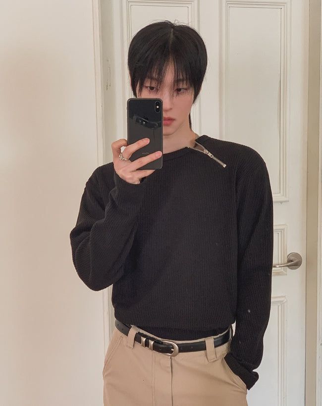 Coldy Waffle Shoulder Zip-Up T-shirt