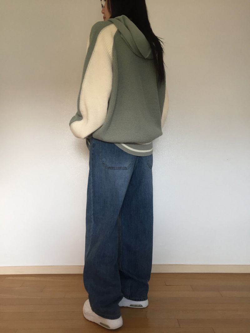 Coloring Hooded Zip-Up Knitwear (4 colors)