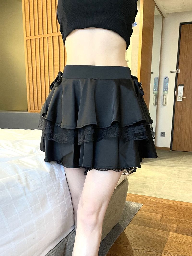 Seow（ソウ）の「1196. Satin ribbon lace cancan mini sk (3color)（Skirts）」