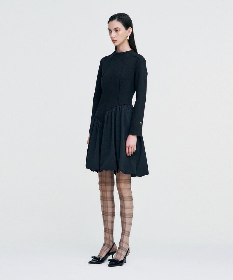 Raw Edge Balloon Dress _ BLACK