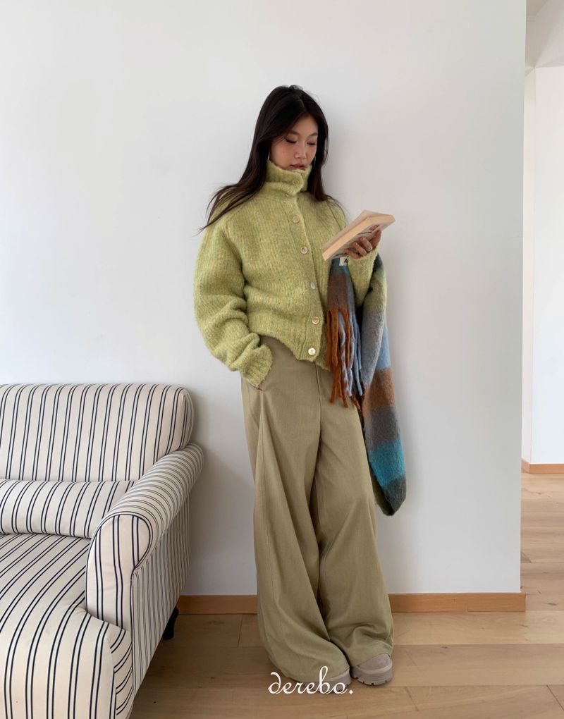 Tender Green Turtleneck Knit Cardigan
