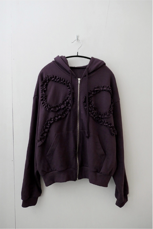frill ribbon hood zip up (2c)