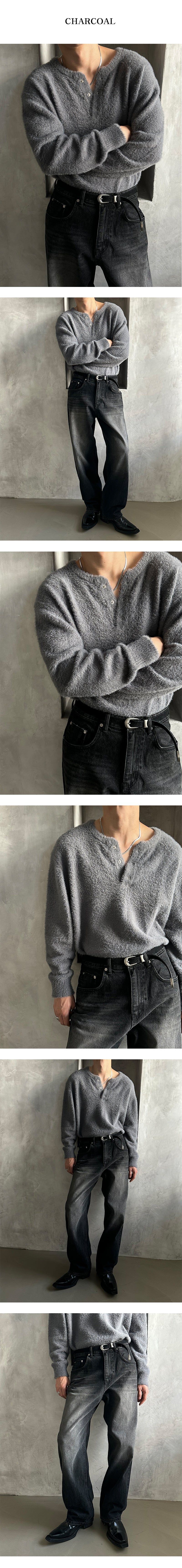  [PREMIUM][MADE] Angora hair henry neck knit(3color)