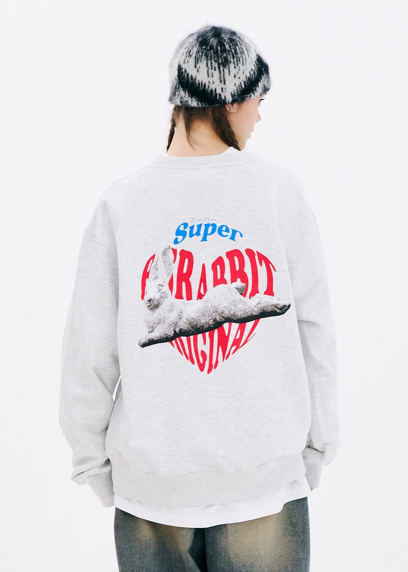 HEART RABBIT CREWNECK HEATHER GREY