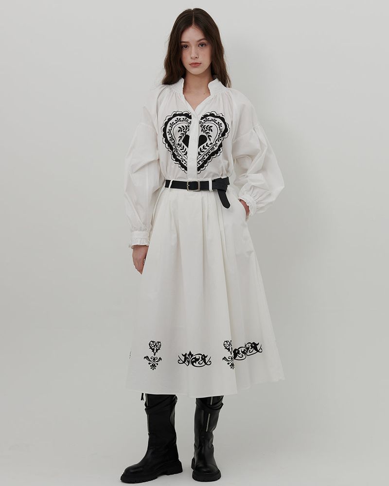 ORNAMENT PRINT MIDI SKIRT [WHITE]