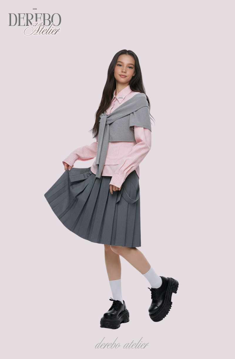 pink striped layered cardigan shirt
