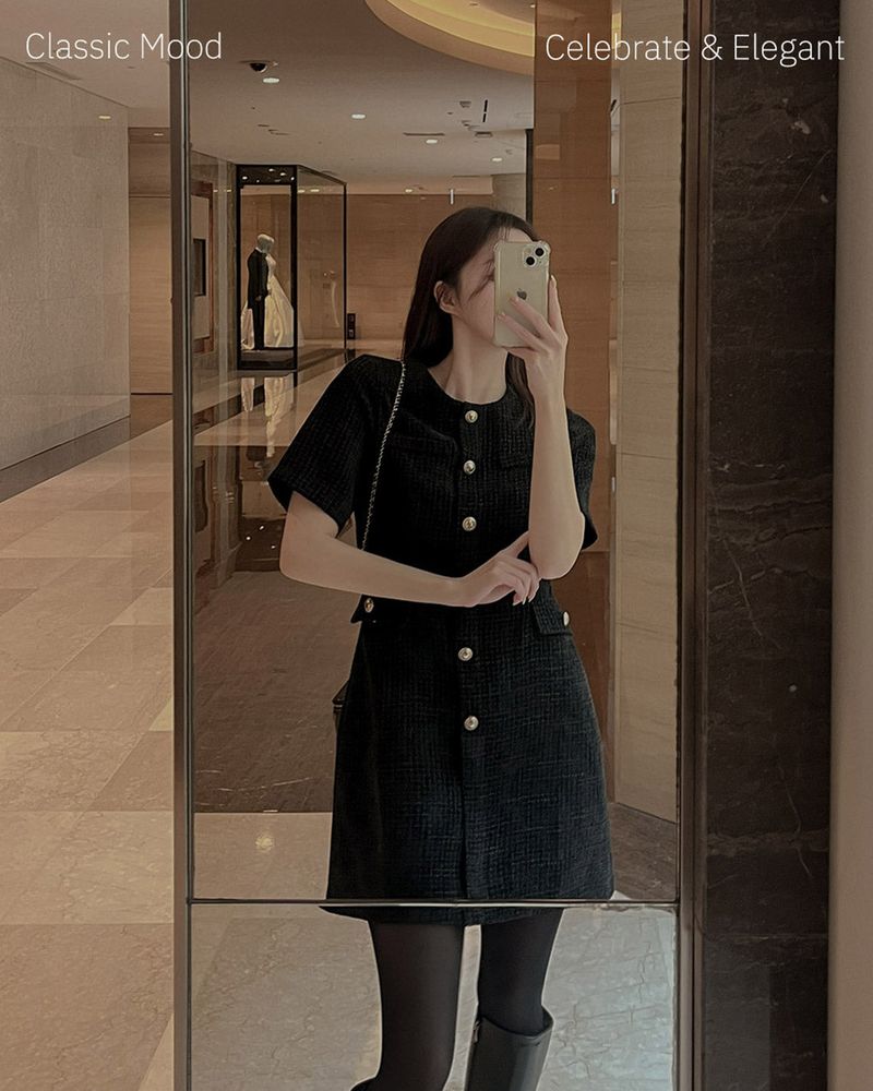 【MADE】Tweed short sleeve mini dress