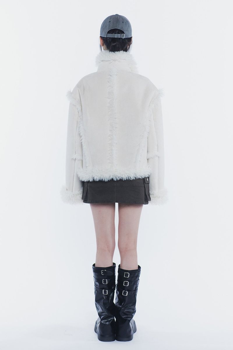 LUNA BELTED SHEARLING JACKET cream