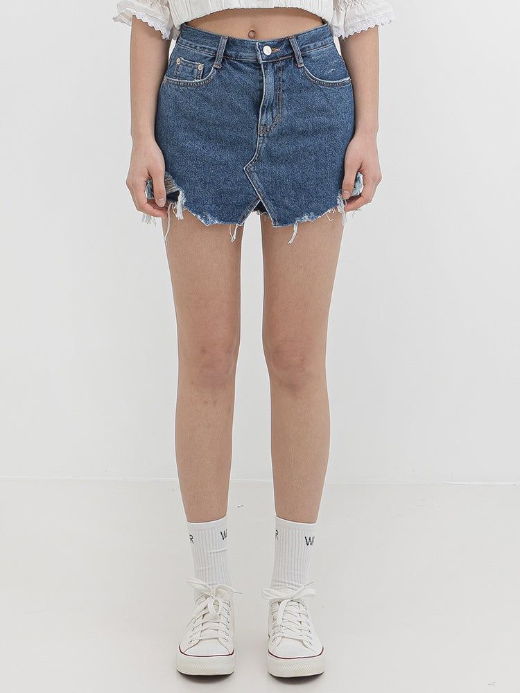 WAAR（ワル）の「W65 DENIM SKIRT PANTS_MEDIUM BLUE（Skirts）」