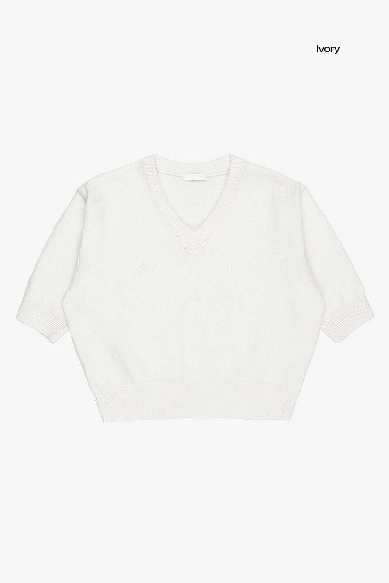 Verso v-neck crop short sleeve knit