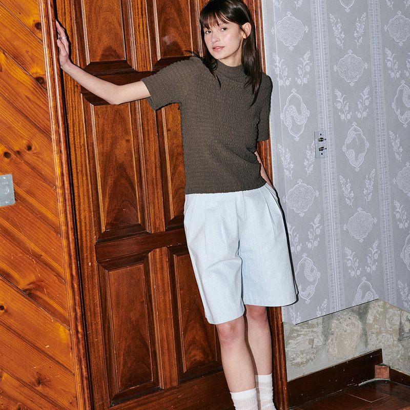 Cotton Washing Half Pants Blue