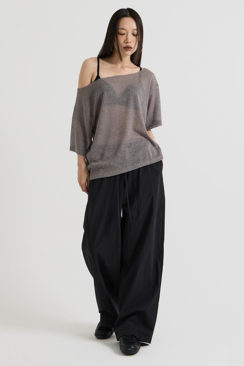 Knit one-shoulder t-shirt, Charcoal
