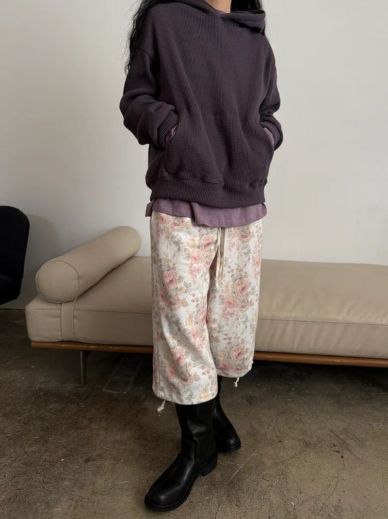 floral sweat crop pants