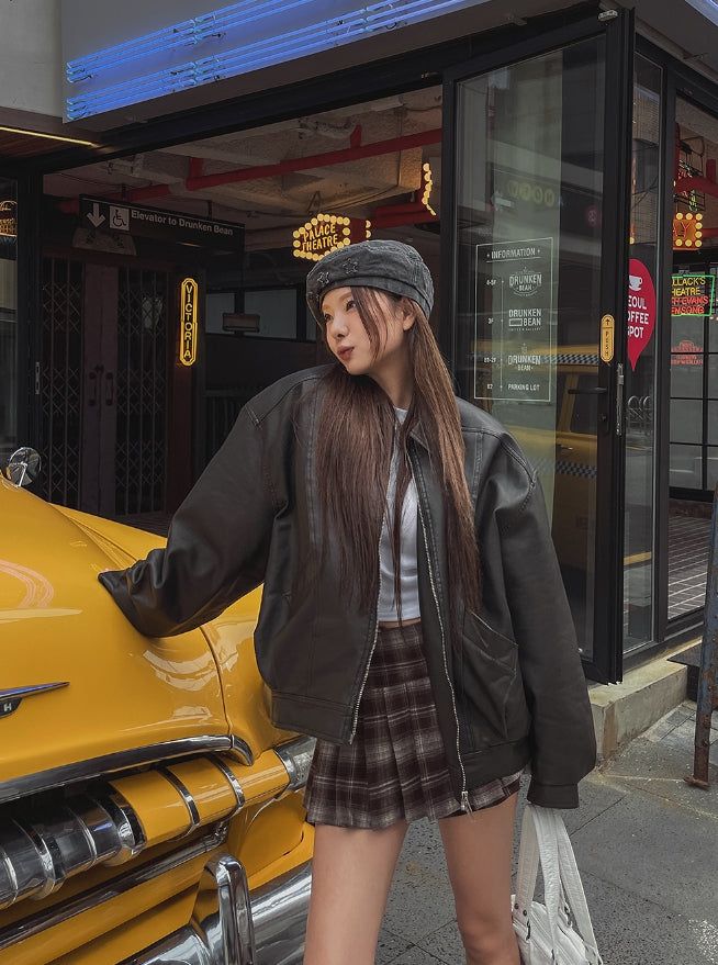 Onta cut leather bomber jacket