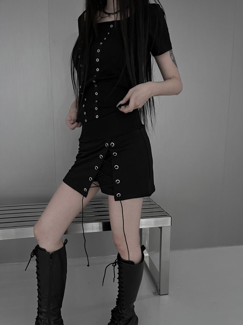 side eyelet skirt pants