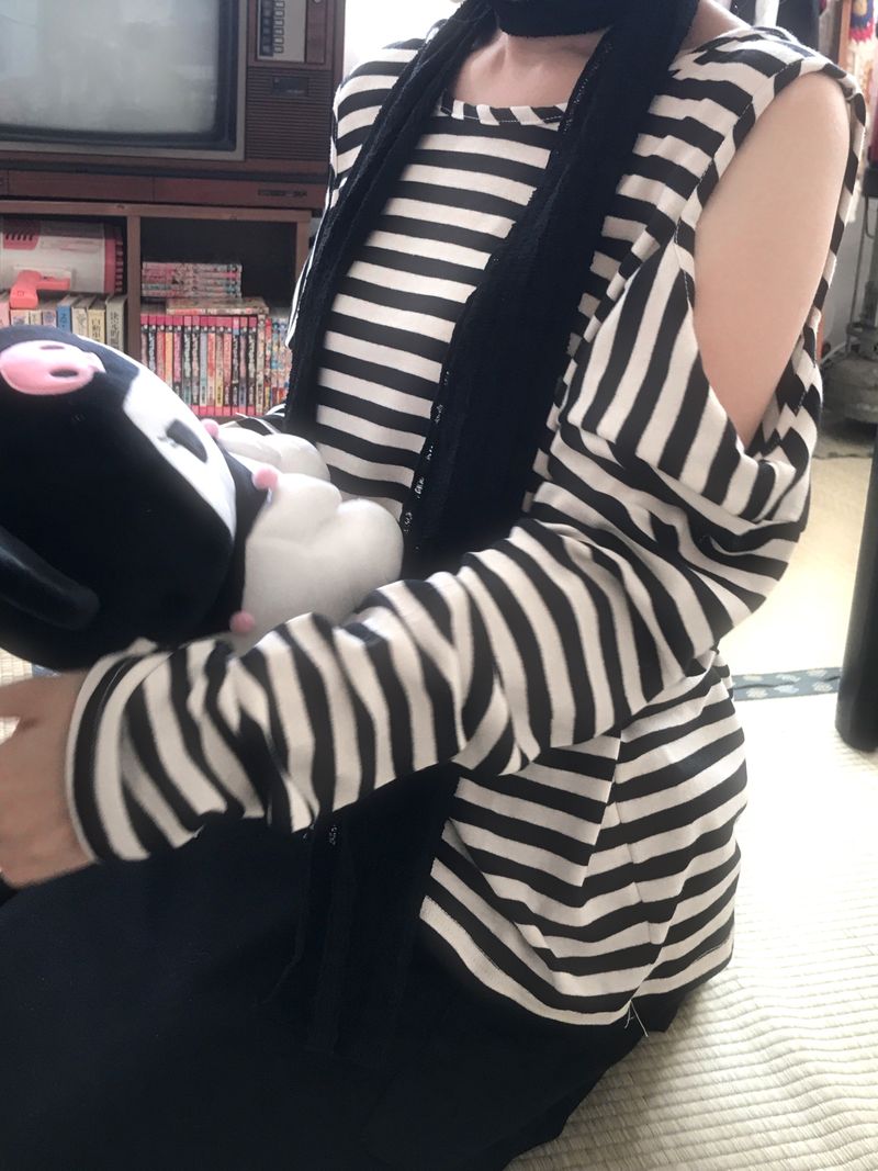 shoulder slit loose stripe long sleeve