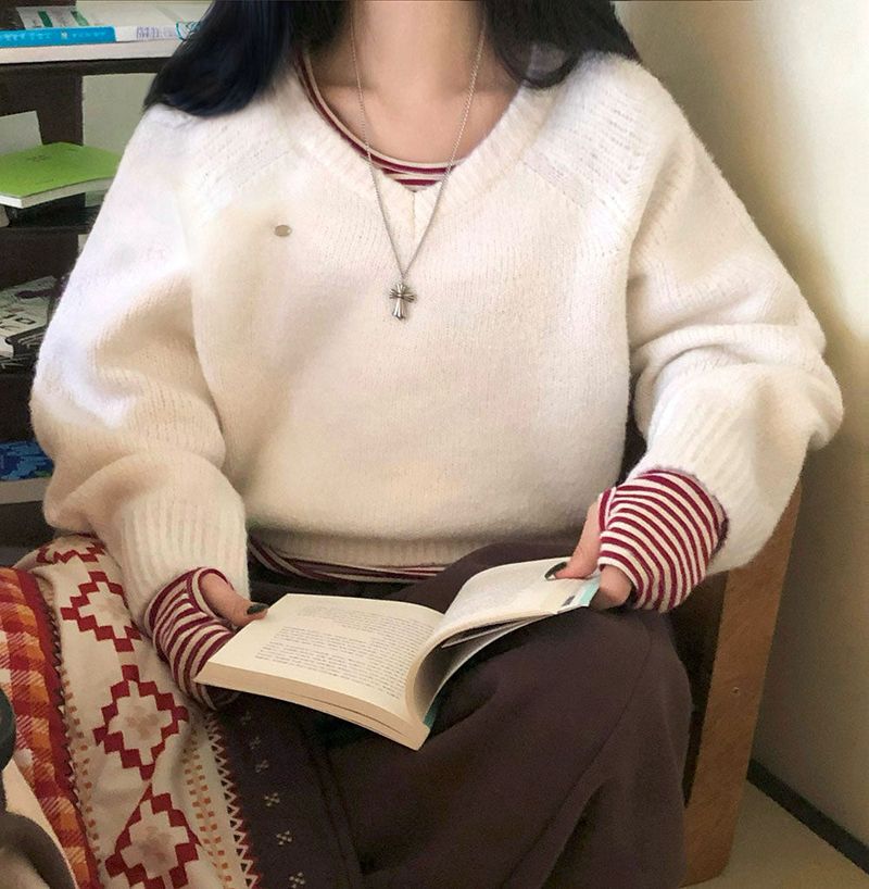 [BELLIDE MADE] キンシャモヘアVネックルーズフィットニット