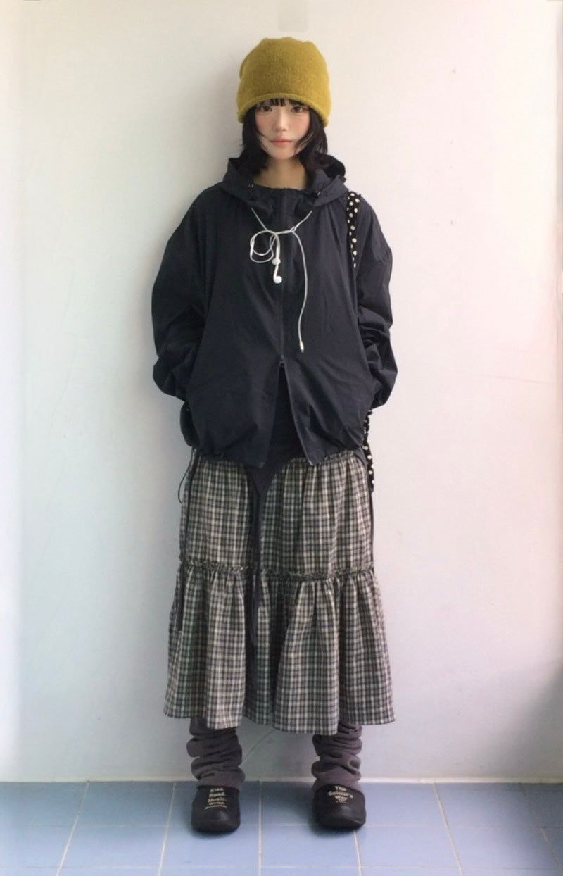 Meirin Shirring Checkered Skirt