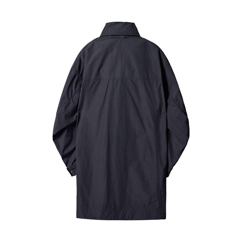 Poly Cotton RIB Double Placket Long-Jacket - GREY