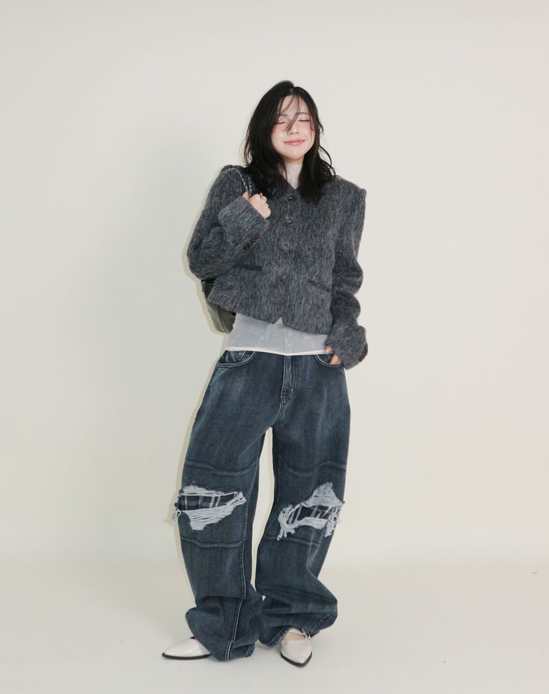 Linda Brush Mohair Crop Long Sleeve Jacket