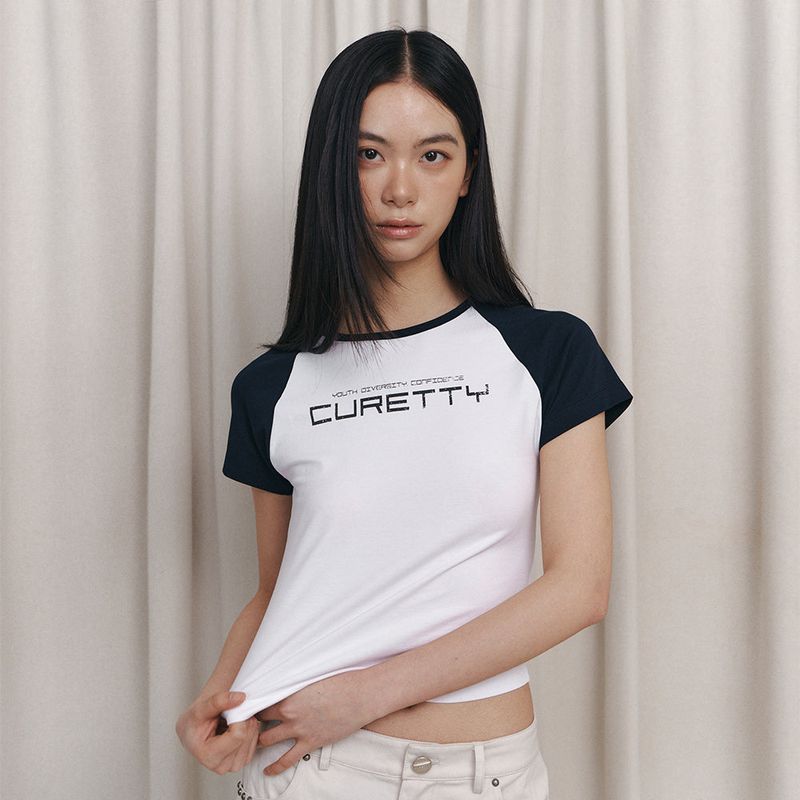 Curetty（キュリティ）の「CコントラストラグランスリムTシャツ - ネイビー（トップス）」