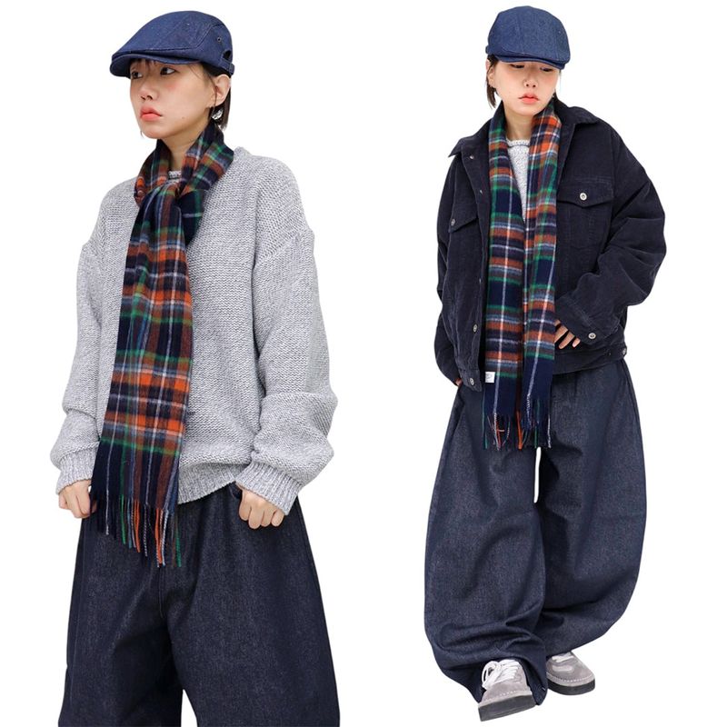 Christmas wool check muffler