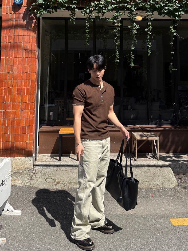 Mir stitch henley neck short sleeve tee