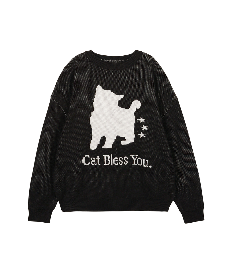 ITZAVIBE（イッザバイブ）の「NO COLOR STAR CAT KNIT - BLACK（Tops）」